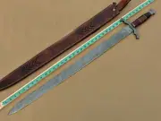 Damascus Steel Viking Sword Handmade 32 Inches Rose Wood Handle Full Tang