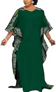 [Afrilisco] African Dresses for Women Patchwork Maxi Long Dresses 3/4 Sleeve Dashiki Women Clothes Loose African Robe Clothing