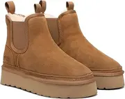 UGG DREAMMERINO Women's Ankle Boots Chelsea Platform Boots Black,Chelsea Platform Boots Men Sheepskin Boots Women Suede Womens Platform Boots