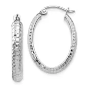 10K White Gold D/C Oval Hinged Hoop Earrings