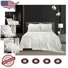 Luxury King Size Satin Bed Sheet Set - 4pc Super Soft Off White & Reversible