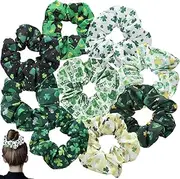 9Pcs Hair Scrunchies for Women, St. Patrick’s Day Elastic Bobbles Green Hair Ties Invisibobble Scrunchies for Girls Style (9 Colors)