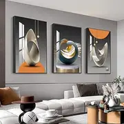 MPLONG Wall Art, Bright Style Framed Wall Art, Abstract Modern Art Shape Pattern White Blue Yellow Grey Wall Art Artfully Matching Living Room Bedroom Office Wall Decor - 16"x 24"x 3 Panels