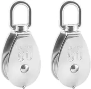HMIEPRS 2 PCS M50 Single Pulley Blocks, Heavy Duty Roller Crane Pulley Accesseries Swiveling Wire for Lifting 250kg/551Ibs 304 Stainless Steel (M50)