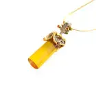 Lithuanian Baltic Lemon Amber With Garnet Pendant Necklace in 14k Gold Plated