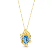 Oval Lab-Created Blue Zircon and Diamond Accent Flame Pendant in 10K Yellow Gold