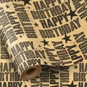 Kraft Wrapping Paper Roll - Mini Roll - Black Happy Birthday Pattern Great for B