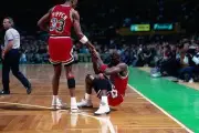 Scottie Pippen helps Michael Jordan Chicago Bulls up from the floo- Old Photo