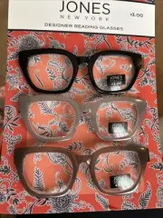 Jones New York 3 Pair Women Reading Glasses Designer Readers +3.00 NEW