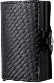 [Generic] Card Holder, Men Credit Card Holder, Slim Card Case Auto Pop up Travel Thin Wallets for Men, Carbon Fiber Black(Double Layer* Hold 12-14 Cards (Black, One Size)