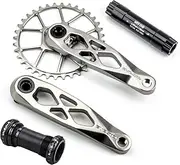 Ultralight MTB 165/170/175mm Crankset Set,32T 34T 36T 38T Single Speed Mountain Bike Cycling Road Bike Crank Arm Set Dub Axis 29mm Mountain Bicycle Crankset for Enduro AM