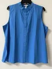 Eileen Fisher Blue Mandarin Collar Shirt, Large Size ,100% Organic Cotton.