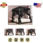 Chic Black 4 Corner Post Bed Canopy with Luxurious Twin Size Mosquito Net