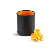 Leather Dice Cup with Orange Felt Lining & 5 Orange Casino Dice