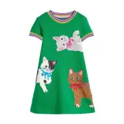 Cute Girls Cotton Applique Dress with Cat Motif- Princess Party Dress 2-12Y