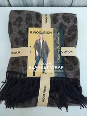 NEW Woolrich Blanket Wrap Shawl Leopard Print Black Brown Luxe Womens One Size