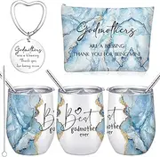 Didaey 3 Pcs Godmother Proposal Gifts Set from Godchild 12 oz Stainless Steel Tumblers Makeup Bag Keychain for Women Mother Grandma Sunday School Teacher Gifts(Blue Marble)