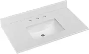 Bathroom 36'' Quartz Stone Vanity Top with Undermounted Middle Ceramic Sink, 3 Pre-Drilled Hole Sink Vanity Top with 4'' Engineered Stone Backsplash for Bathroom Vanity Countertop(Not Cabinet Include)