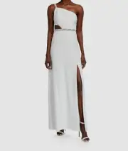 $245 Aidan Mattox Women's White One Shoulder Beaded Cutout Gown Dress Size 6