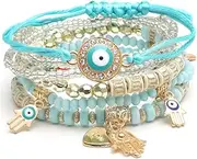 [Fuqimanman2020] Bohemian Evil Eye Beaded Stretch Bracelet Multi-layer Retractable Stack Bracelet Handmade Multicolor Crystal Beaded Lucky Protection bracelet