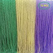 VLUV 72 Pcs Mardi Gras Beads Necklaces, Gold, Green, Purple Metallic Colors, Plastic, 33 Inch Round Beads, Perfect for Parties, Festivals & Celebrations