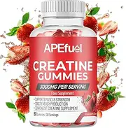 APEfuel Creatine Gummies for Men & Women - Sugar-Free Strawberry Flavored Pre-Workout Gummies for Muscle Growth, Strength & Cognitive Support - 3000mg Creatine Dietary Supplement (30-Days Supply)