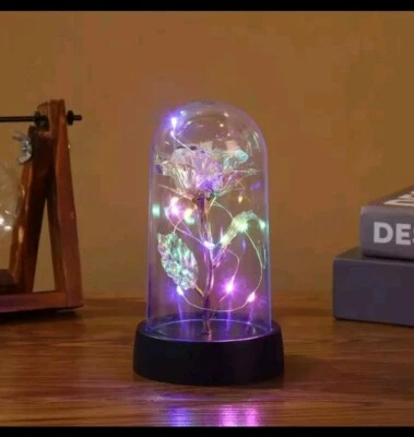 New Rose LED Light Foi Crystal Flower In Dome Cover