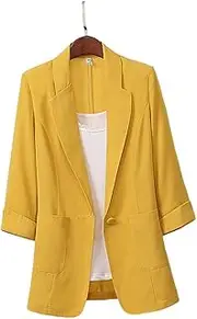 [AEIOFU] Women Blazer Suits Office Lady Formal Jackets Loose Fit Women Casual Blazer Coat Yellow XL Blazer Ladies Suits Womens Casual Blazer Office Lady Jacket