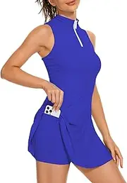 [POWERASIA] Tennis Polo Dress for Womens Golf Sleeveless Zip Up Dresses Built in Shorts with Pockets for Exercise Workout Dress