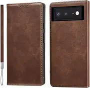 [LANJLM] Google Pixel 7 Pro Case with Wrist Strap PU Leather Pixel 7 Pro Wallet Case Card Holder Shockproof Google 7 Pro Flip Cover - Brown