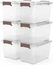 6-Pack Clear 7 Quart Storage Latch Box/Bins, Plastic Stackable Latching Box with