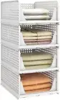 Plastic Stackable Storage Baskets Closet Organizers Wardrobe White 4 Pack