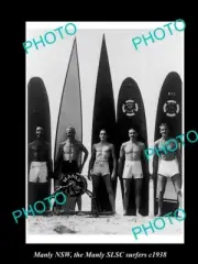 OLD POSTCARD SIZE PHOTO OF MANLY NSW THE SLSC SURFERS & THEIR BOARDS c1938