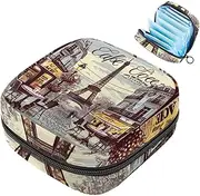 Period Bag,Sanitary Napkin Storage Bag,Eiffel Tower Vintage Newspaper,Tampon Holder for Purse