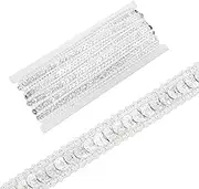 uxcell 0.5 Inch x 5 Yards Sequin Ribbon Trim Sequin Braid Trim Flat Glitter Ribbon for Crafts Embellishments Costume Hats Dress Shoes Headband Sewing, Laser Silver