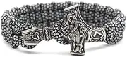 [BOSUGE] Charming Bracelet， Thor's Hammer Bracelet, Viking Mjolnir Amulet Viking Braided Rope Chain Celtic Jewelry, Random Match of Rune Beads (Size : 23CM) (Color : Stainless Steel)