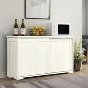 Giantex Buffet Sideboard Cabinet, Home Storage Cabinet, 2 Convenient Smooth Sliding Doors & 2 Height-Adjustable Shelves, Side Cabinet Table Cupboard, Creamy White