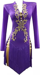 [JRUIA] Women's Fringe Latin Dance Competition Dress Ballroom Performance Dancewear Side Split Skirt for Samba Cha Cha