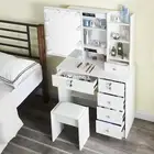 Modern Vanity Set Dressing Table and Stool With 6 Drawers and LED Sliding Mirror