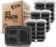 21 Pack Meal Prep Containers 3 Compartment with Lids Microwave Safe