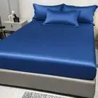 1 Simple Modern Satin Solid Color Fitted Sheet, Solid Color Ice Silk Bedspread