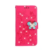 For Iphone 11 Pro Diamond Encrusted Butterflies Love Flowers Pattern Horizontal Flip Leather Case With Holder and Card Slots and Wallet and Lanyard