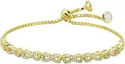 [Duruj] 925 Sterling Silver Tennis Bracelets for Women, Rhodium Plated Elegant Design Cubic Zirconia CZ Adjustable Bracelets for Women, Strand Sliding Tennis Bolo Bracelet