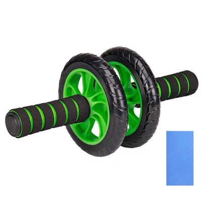 (14 Inch Green Two Wheels)Silent Abdominal Roller Wheel Workout Equipment DS