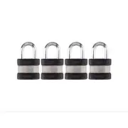 Commando Lock Keyed Padlock Heavy Duty Steel 2-Bumper Alloy Shackle (4-Pack)