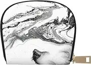[JEJEA] Black and White Marble Print Credit Card Holder Wallet, Small Card Holder Wallet with Zipper,Leather Card Holder, White, One Size