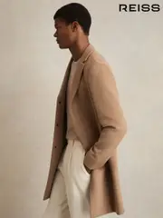 Reiss Camel Gable Wool Blend Single Breasted Epsom Overcoat (766180) | $670