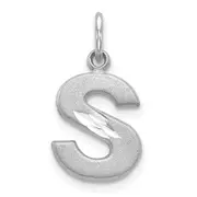 14K White Gold 14Kw Satin Diamond-Cut Letter S Initial Charm