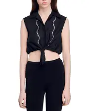 Sandro Rhinestone Cropped Shirt