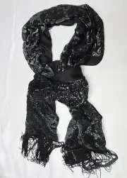 Nanette Lepore Black Chenille Tassel Fringe Trim Wrap Scarf NWT MSRP$68.00
